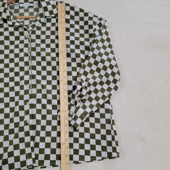 Pretty Garbage Green and White Checkered Shirt Women's Size S Button Up Blouse - Picture 7 of 14